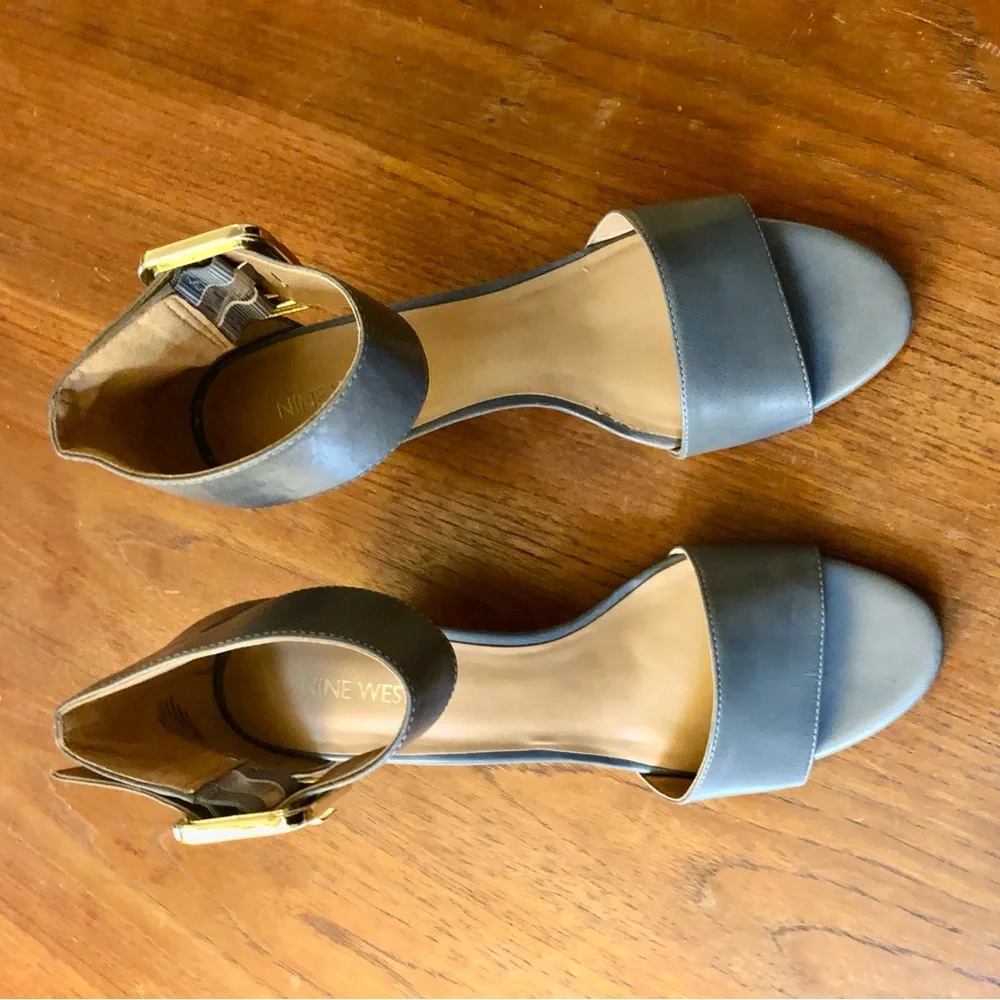 Nine West Gray Open-Toe Ankle-Strap Wedge Sandals